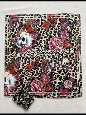 Ed Hardy Leopard Skull Floral Scarf - Pink, Black, Cream
